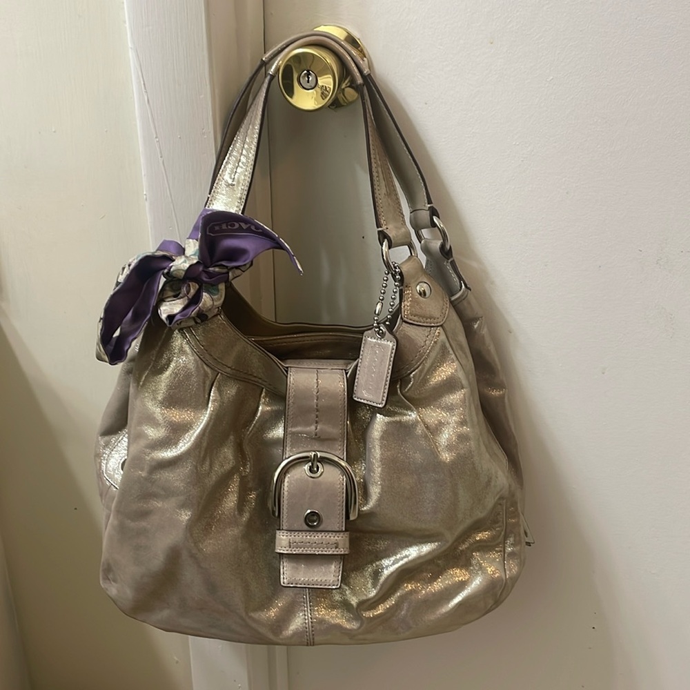 Coach Silver Metallic Handbag Large